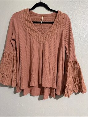 Free People Parisian  Nights Bell Sleeve Top - Dusty Rose